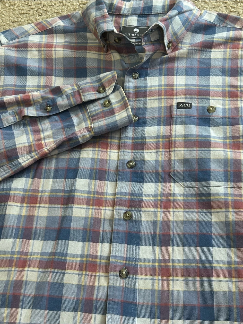 Southern Shirt Co Mens Medium Plaid Button Down Shirt SSCO Cotton Blend - Picture 7 of 7